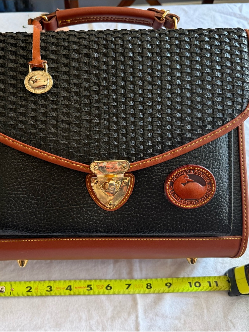 Dooney & Bourke Black & Brown Woven Top Tote with Gold Hardware